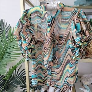 Boutique Sheer Puff Sleeve Bow Fall Top - Women's Size Medium